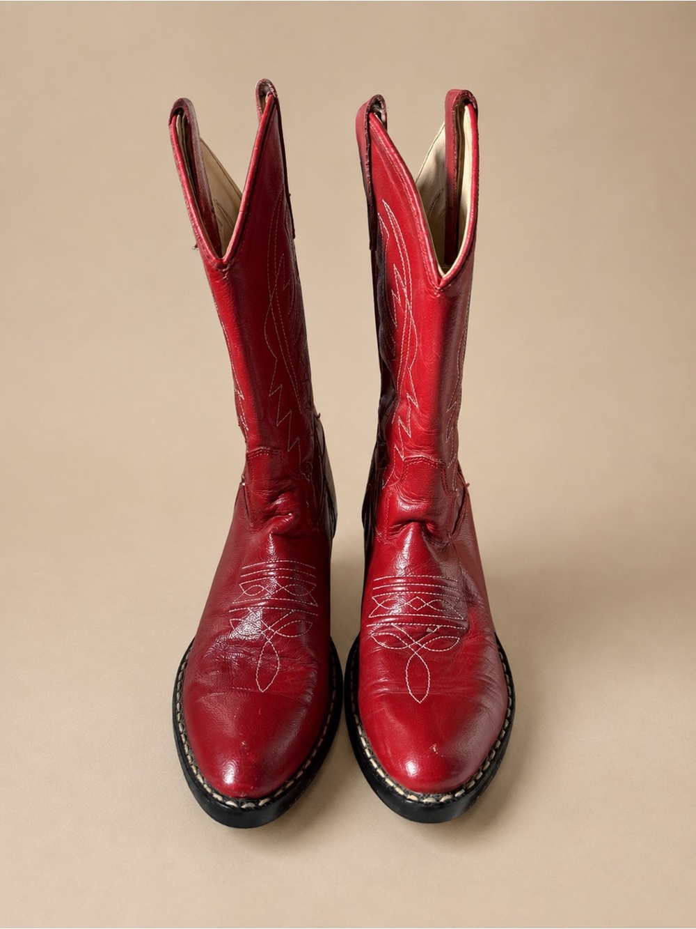 Old West Girls Size 2D Red Leather J Toe Western Cowboy Boots 8116